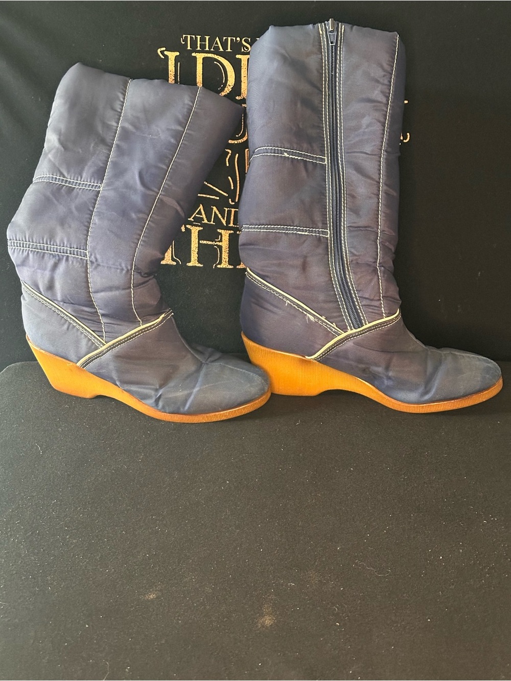 Women's Navy Wedge Mid-Calf Boots - Unbranded